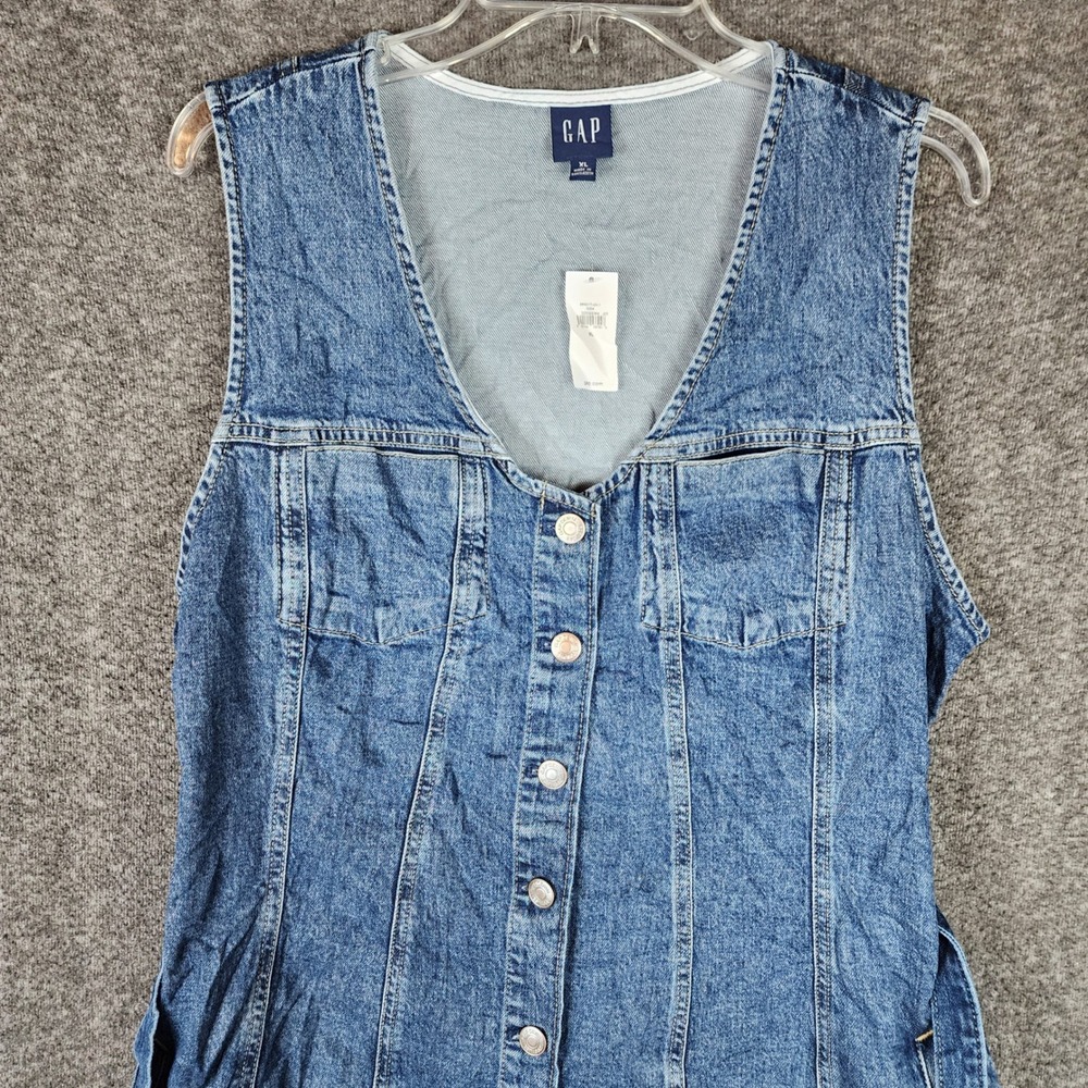 Gap Dress Womens XL Denim Midi Button Front Blue Raw Hem NEW - Picture 3 of 7